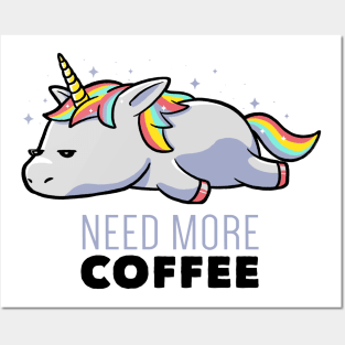 Need More Coffee Lazy Unicorn Gift Posters and Art